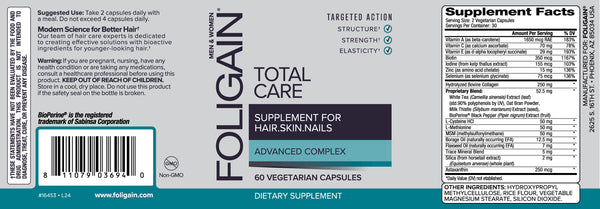 FOLIGAIN TOTAL CARE Suplemento para Afinamento do Cabelo, Pele e Unhas 60 Cápsulas Vegetarianas
