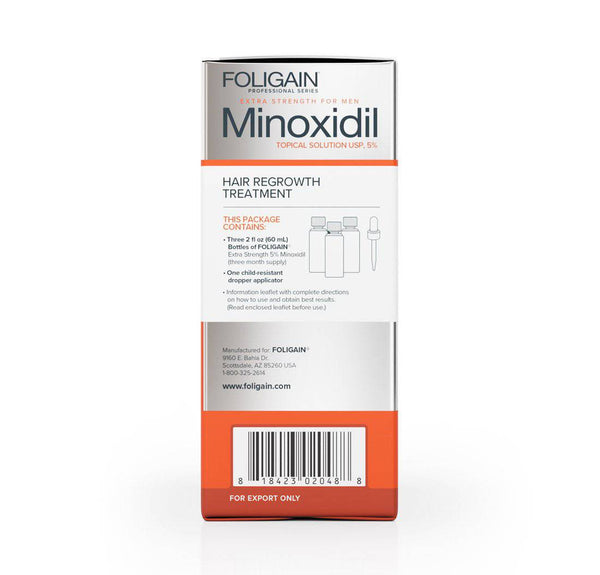 Tratamento de recrescimento capilar FOLIGAIN Minoxidil 5% para homens, fornecimento para 12 meses