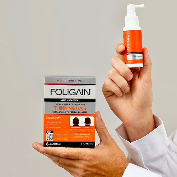 FOLIGAIN Fórmula completa de tripla ação para queda de cabelo para homens 10% Trioxidil